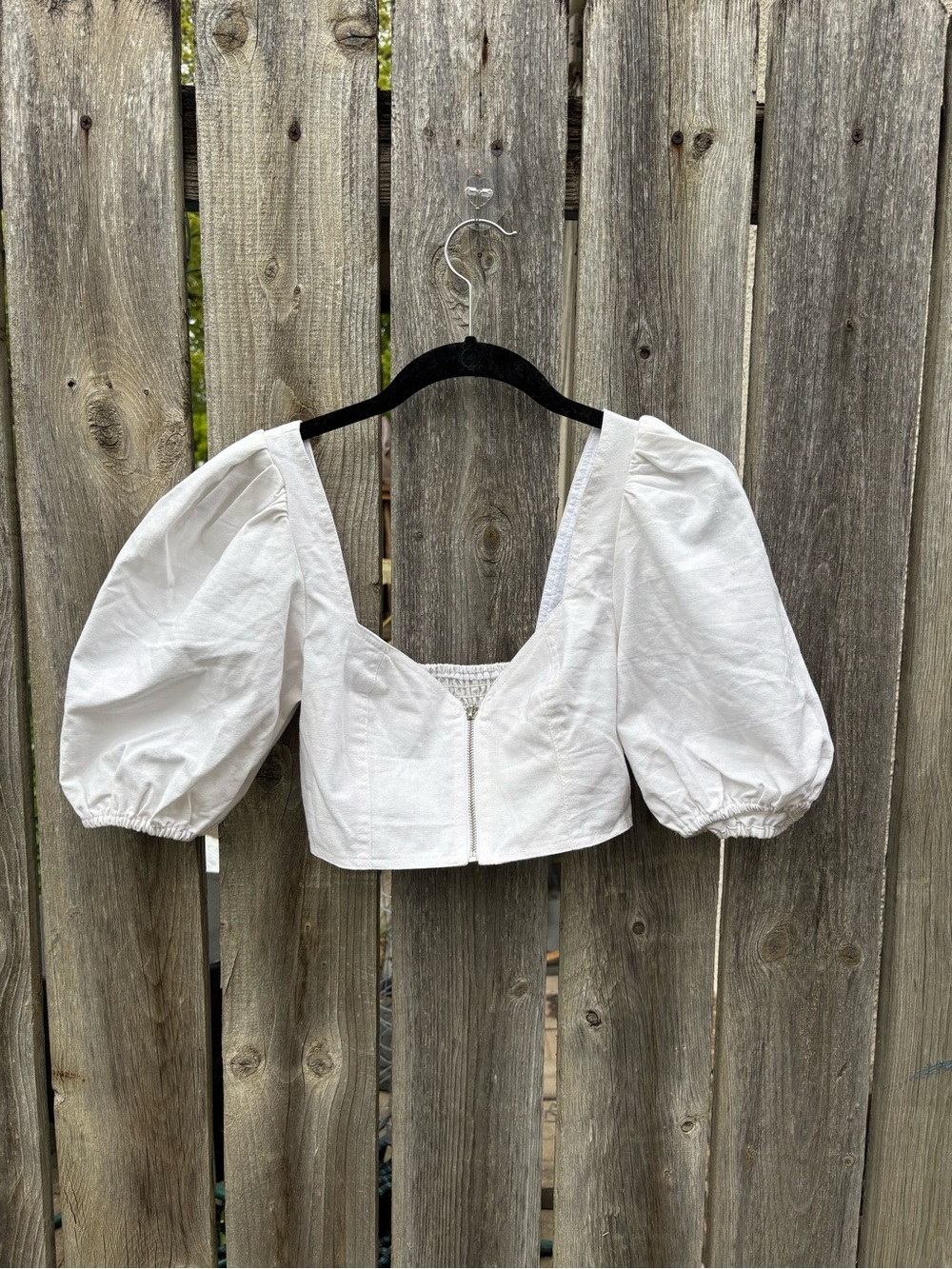 Women's White Puff-Sleeve Cropped Top with Square Neck